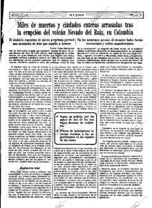 Noticia de ABC sobre la erupción del Nevado Ruiz en 1985
